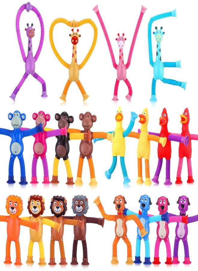 Arrowbash 20 Pcs Telescopic Suction Cup Giraffe Toy Dog Monkey Tiger Screaming Chicken Sensory Tubes Bendable Suction Toys Educational Fidget Toys for Girls Boys Prize(Normal) - Image 1